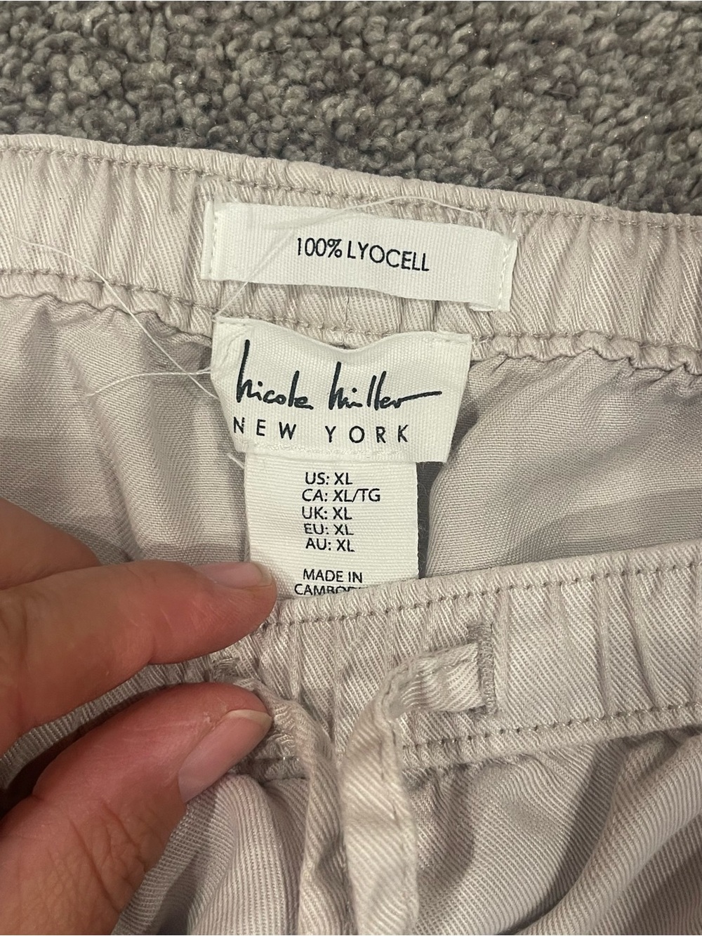 Nicole Miller Beige Wide Leg Jogger Pants Minimalist Quiet Luxury Lyocell XL - Picture 2 of 4